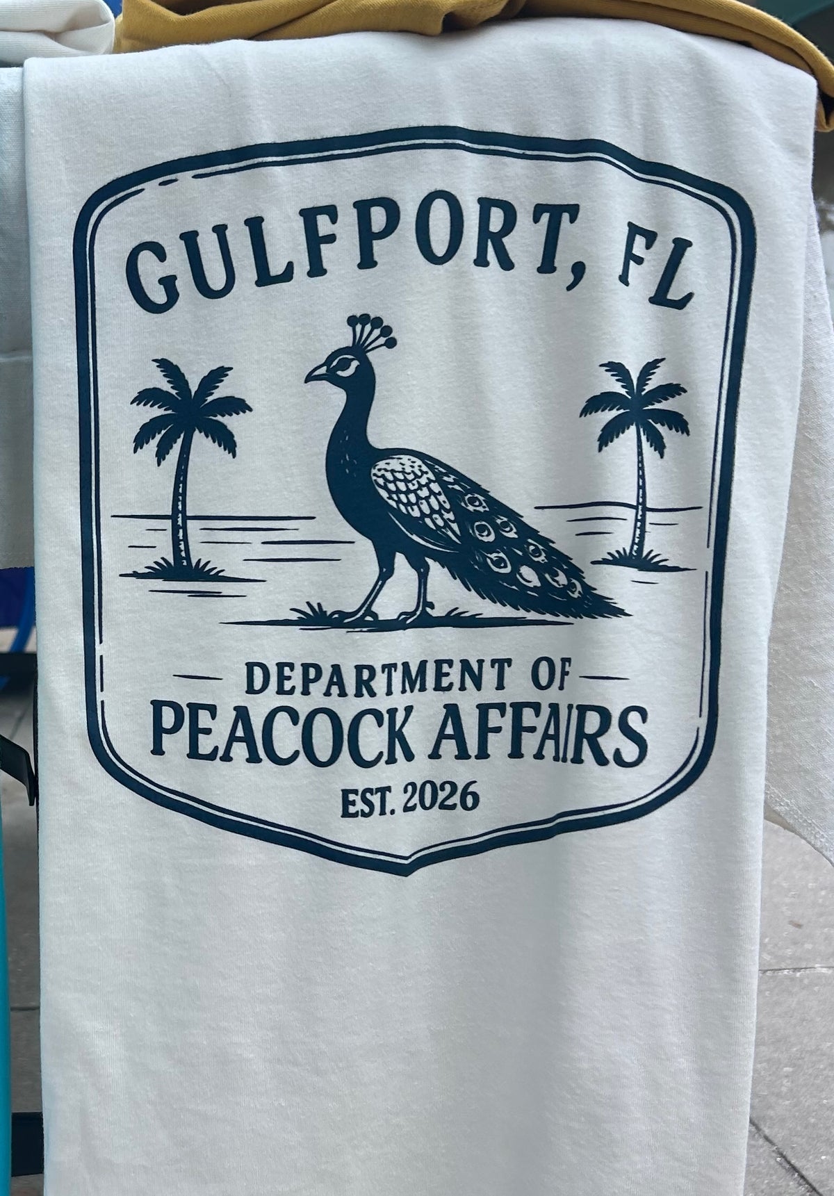 Gulfport Department of Peacock Affairs Peacock Unisex T-Shirt — Gulfport, Florida