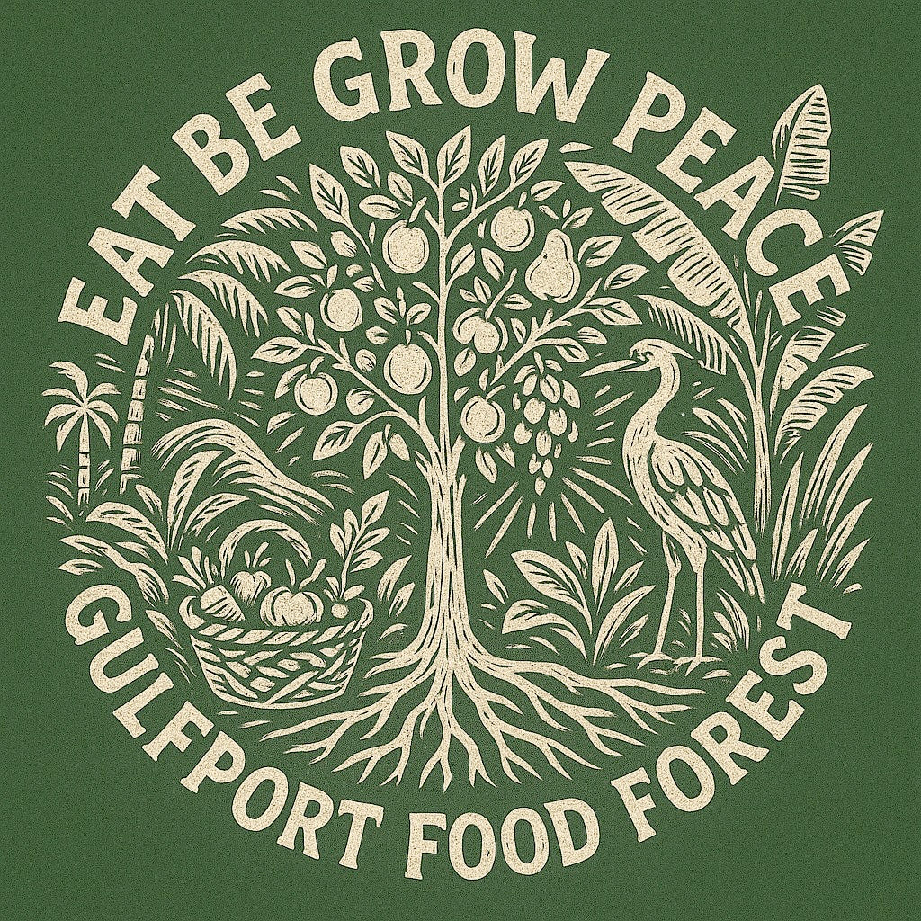 Gulfport Food Forest T-Shirt – Eat • Be • Grow Peace