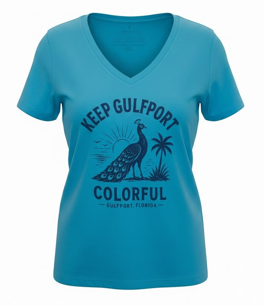 Keep Gulfport Colorful Peacock Women’s T-Shirt — Gulfport, Florida